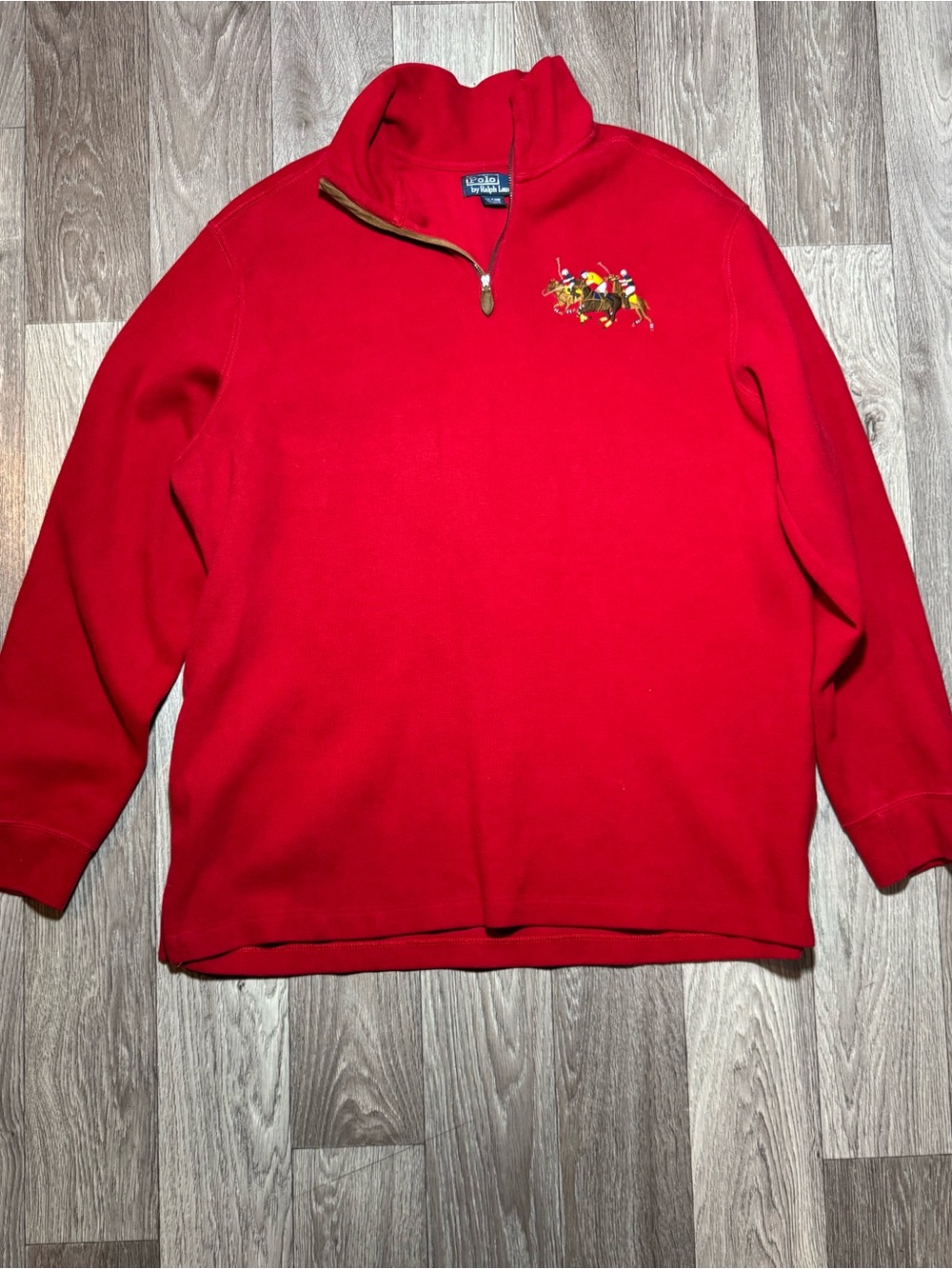 Polo Ralph Lauren Red Quarter Zip Triple Horse Multi Pony Sweater Mens XXL